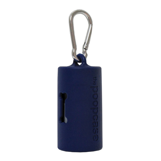 Navy Plastic poop case with silver clip