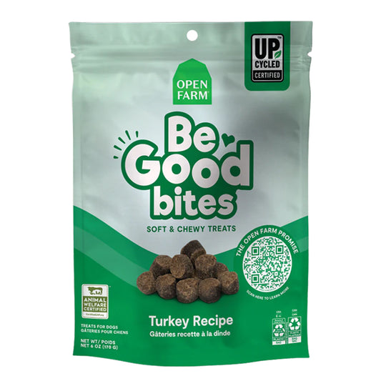 Open Farm Be Good Bites Turkey Recipe with soft and chewy treats for dogs