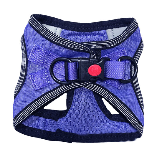Baydog Liberty Step-In Harness in violet mesh with stretchy straps with plastic buckle closure and metal d-rings.
