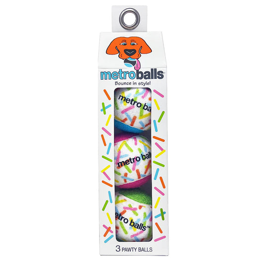 Three Pack of Birthday Tennis balls for dogs with sprinkles on them