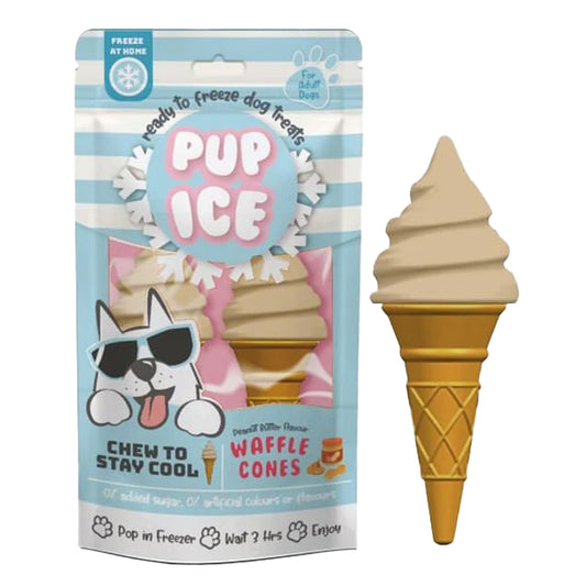 Pup Ice dog ice cream chilled treat for chewing. Vailla Waffle cone flavor