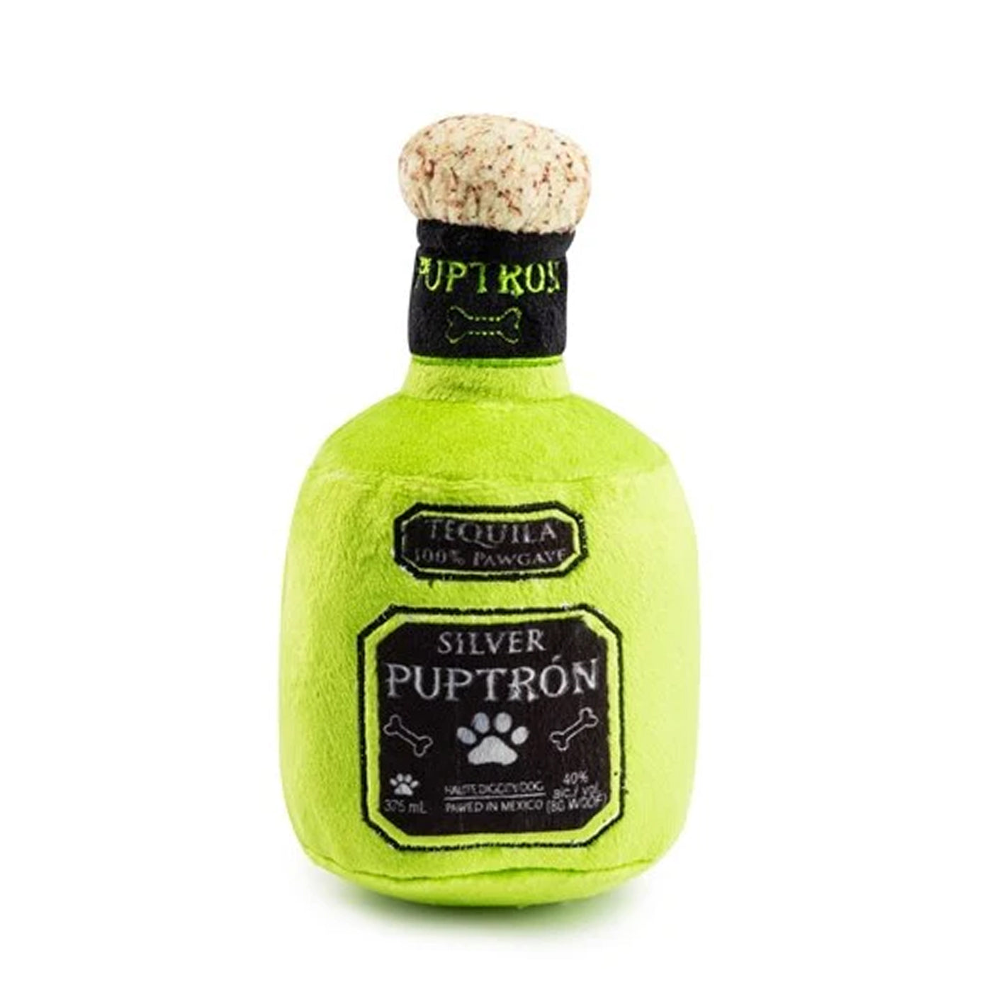 Puptron plush tequlla themed dog toy with squeaker and crinkle inside
