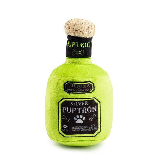 Puptron plush tequlla themed dog toy with squeaker and crinkle inside