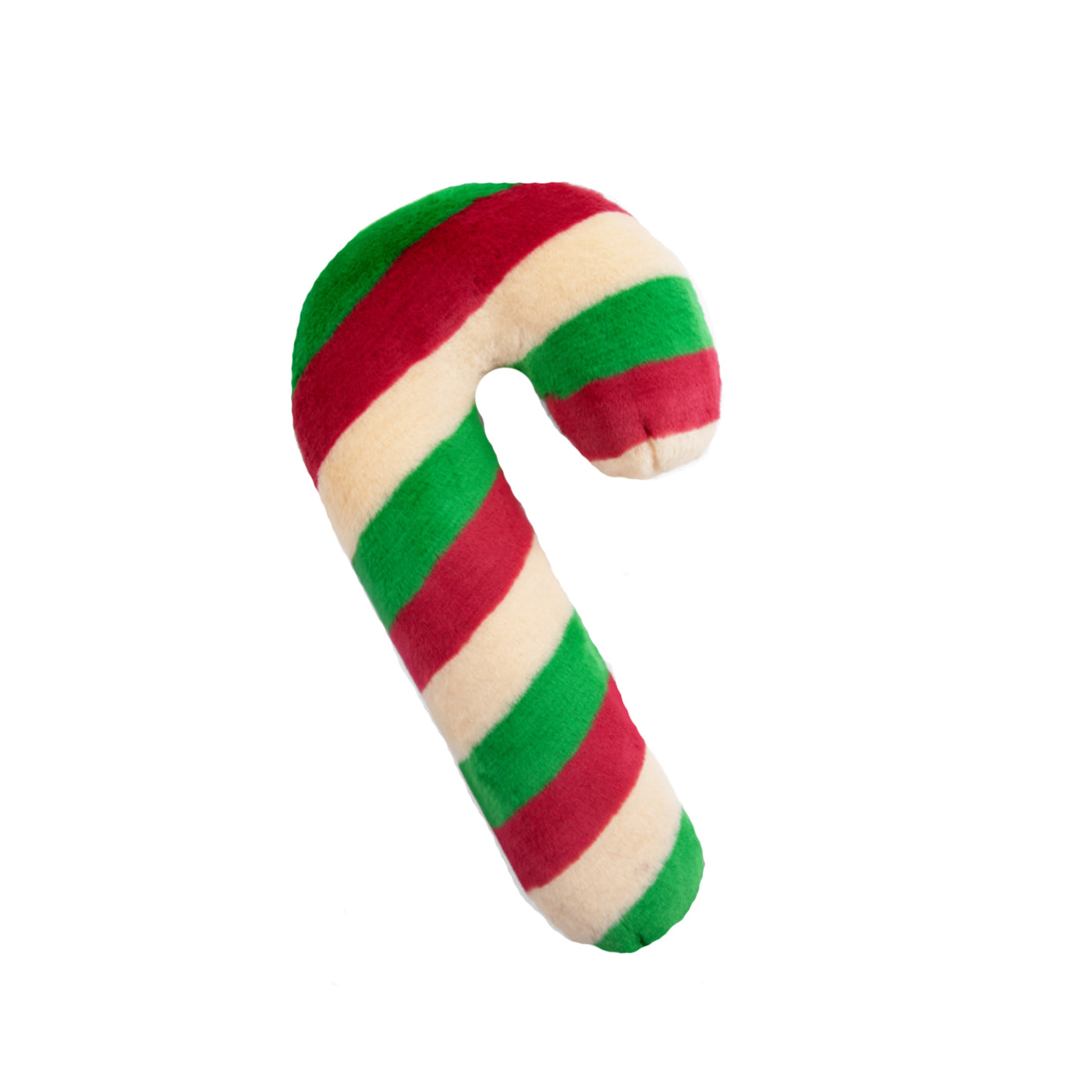 Striped candy cane-shaped toy on a white background