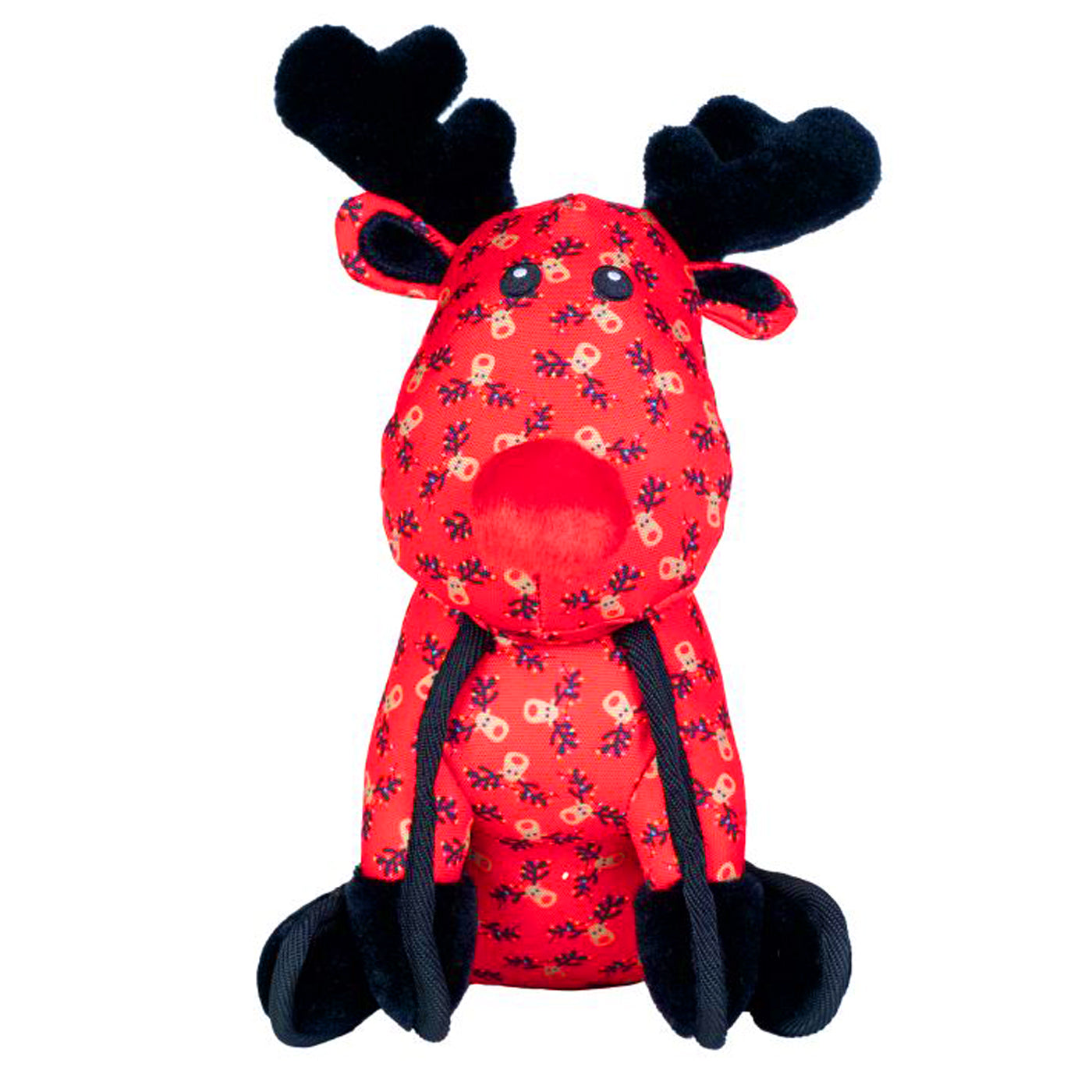 Worthy Dog Reindeer Rudy Dog toy.  Made with tough durable material and a red furry nose and furry antlers