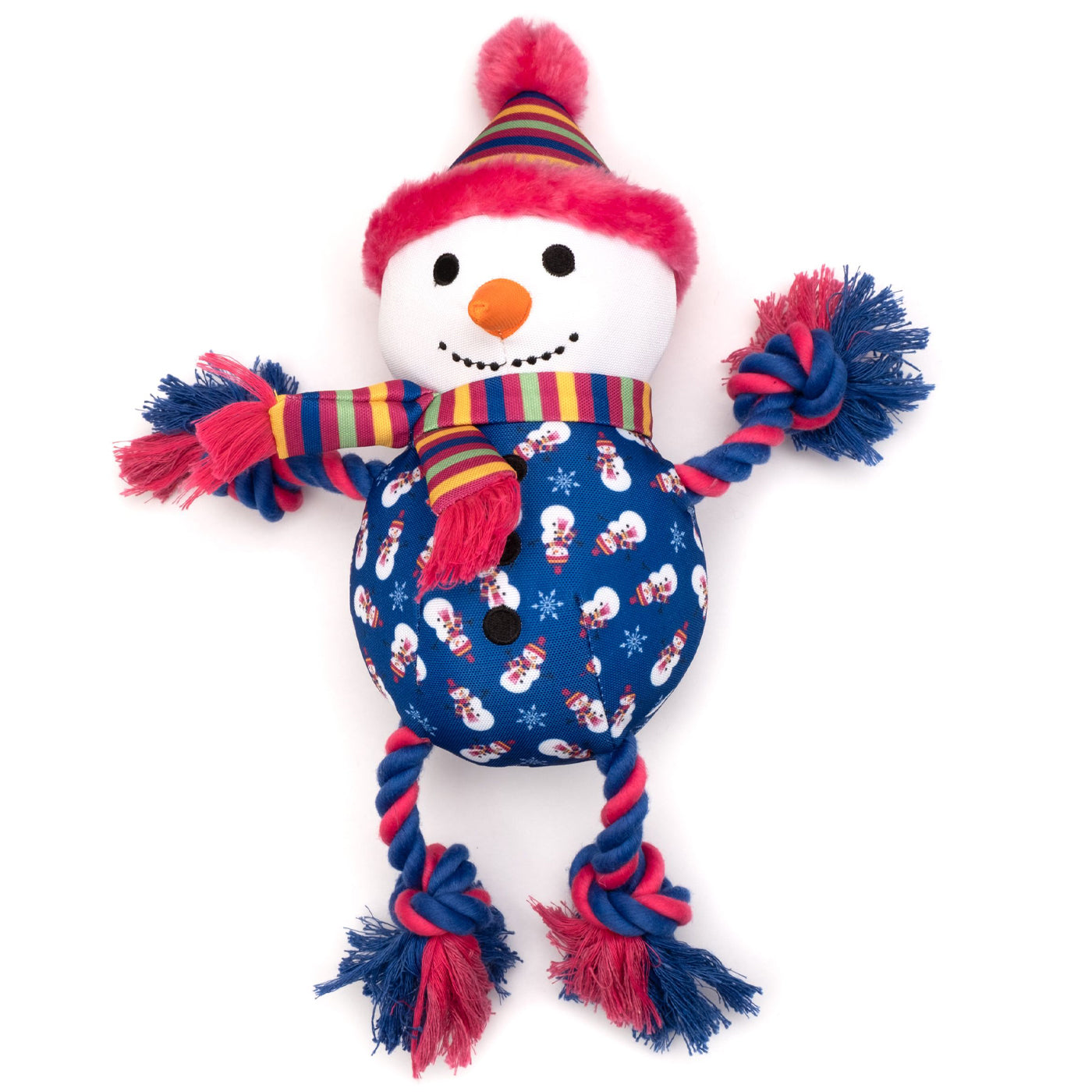 Worthy Dog Snowman dog toy with rope arms and legs