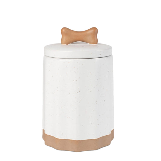 Ivory Speckled Ceramic bone treat jar.