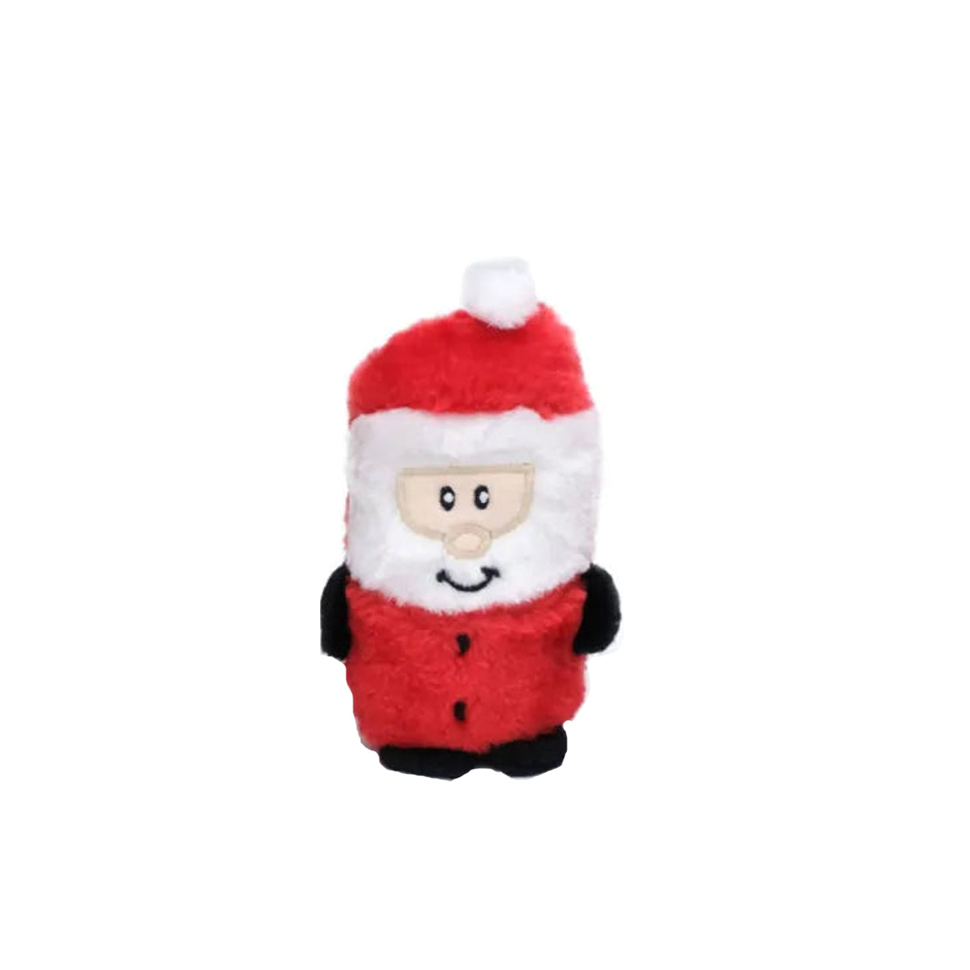 Small plush toy resembling Santa Claus on a white background
