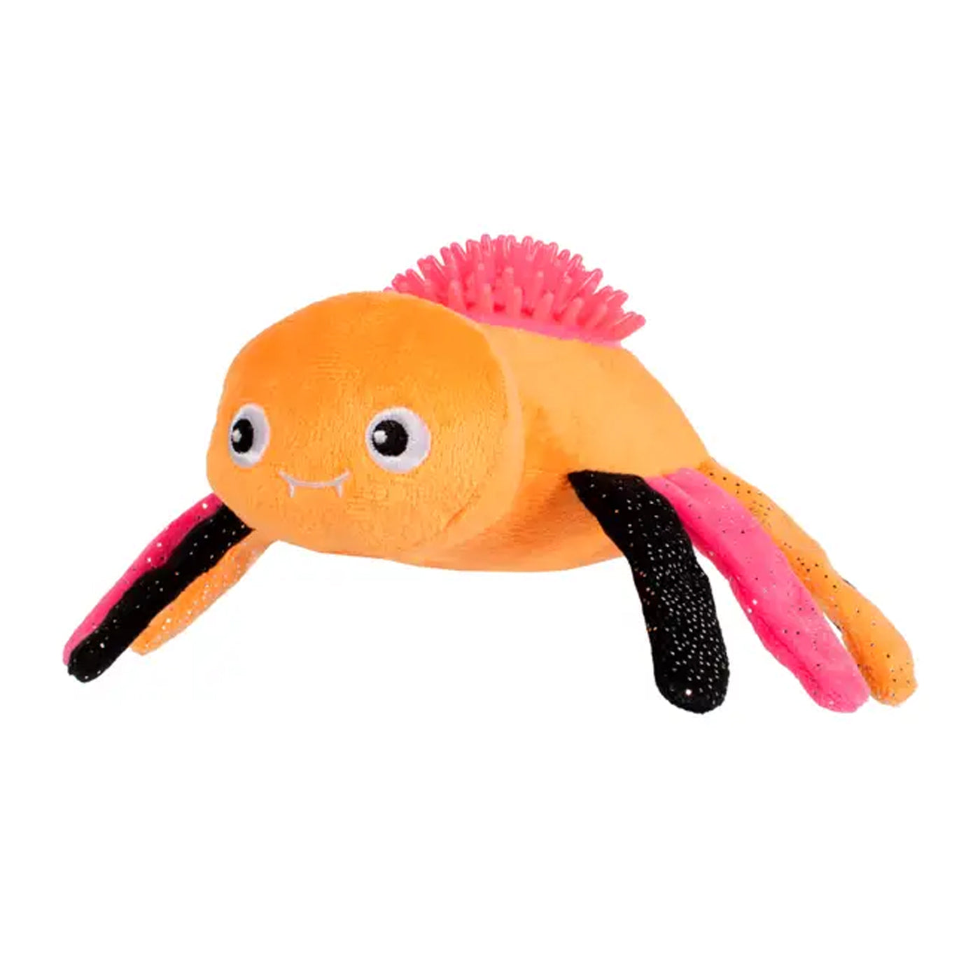 Plush pet toy spider with rubber spikey top and sparkle legs