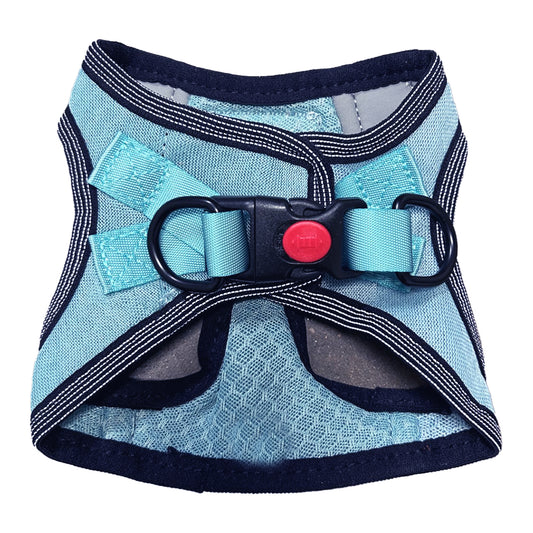 Baydog Liberty Step-In Harness in teal mesh with stretchy straps with plastic buckle closure and metal d-rings.