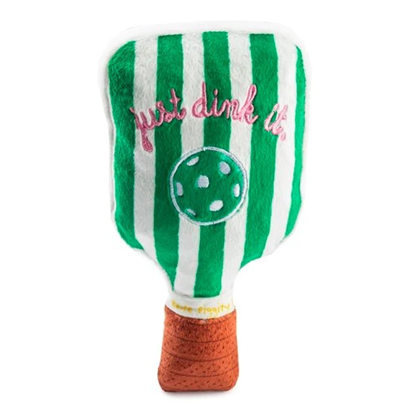 Plush pickleball paddle plush dog toy available in pink or greenaval