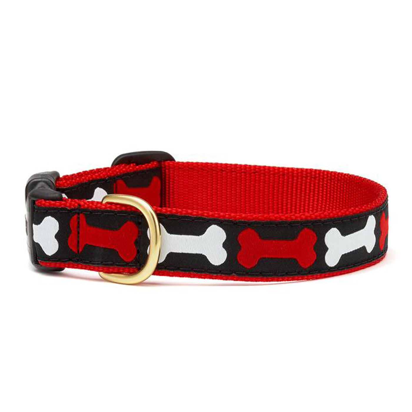 Black red and white patterned nylon and ribbon pet collar