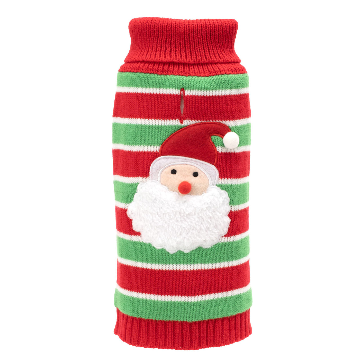 Worthy Dog Red and green striped pet sweater with santa applique. 