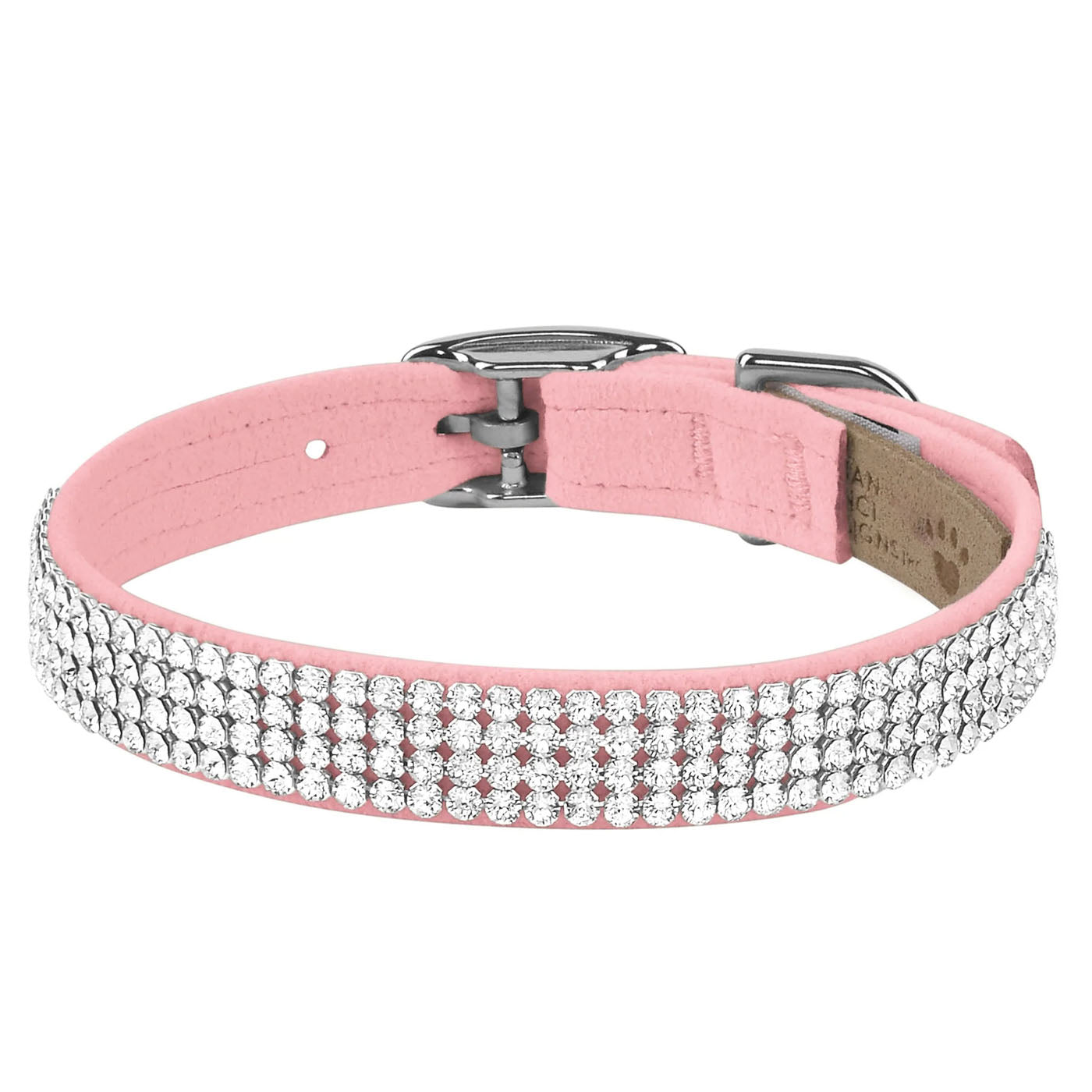 micro suede dog collar with 4 rows of Swarovski crystals